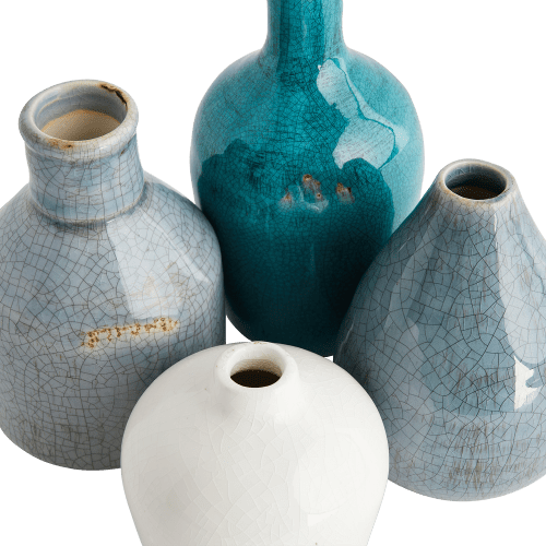 Blue Ivory Terracotta Vases Close Up