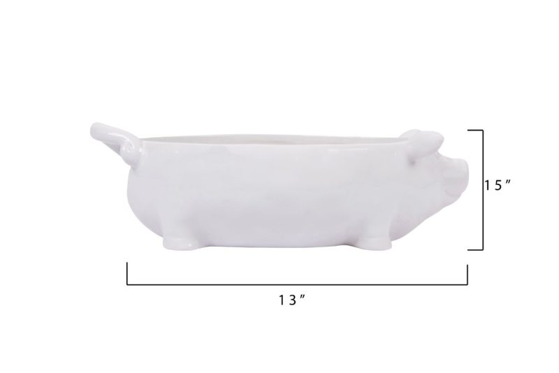 DA1000 White Ceramic Pig Shaped Bowl Measurements