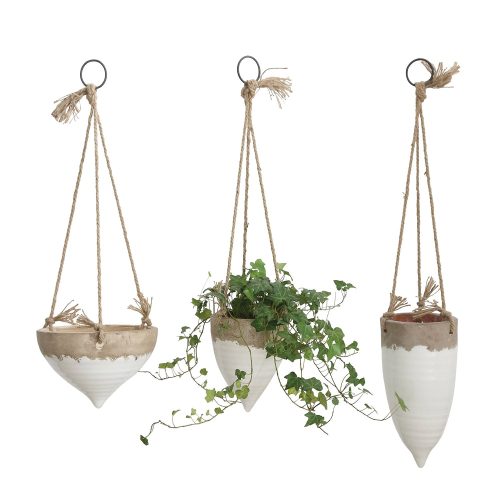 DA6725 Medium White Stoneware Hanging Planter Lifestyle