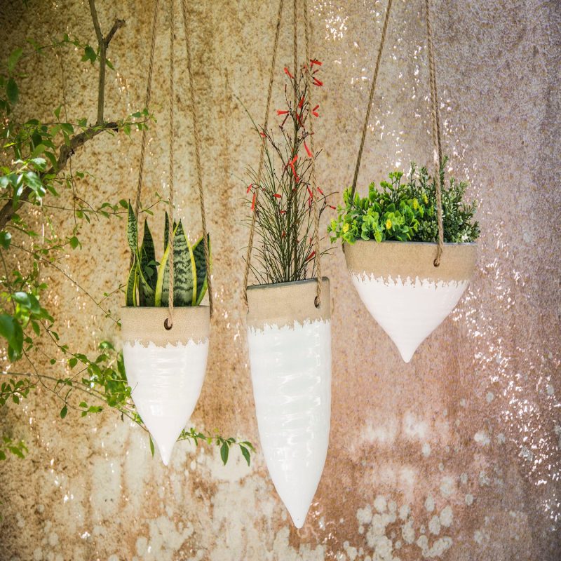 DA6725 Medium White Stoneware Hanging Planter Lifestyle 2