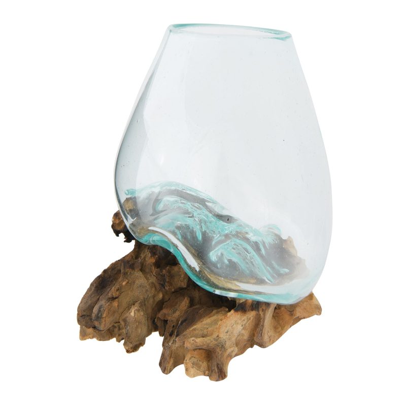 DF3116 4 Glass Vase 7 on Natural Wood Base Side