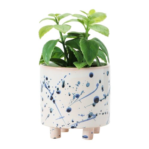 DF4053 Stoneware Footed Planter with Splatter Design Lifestyle