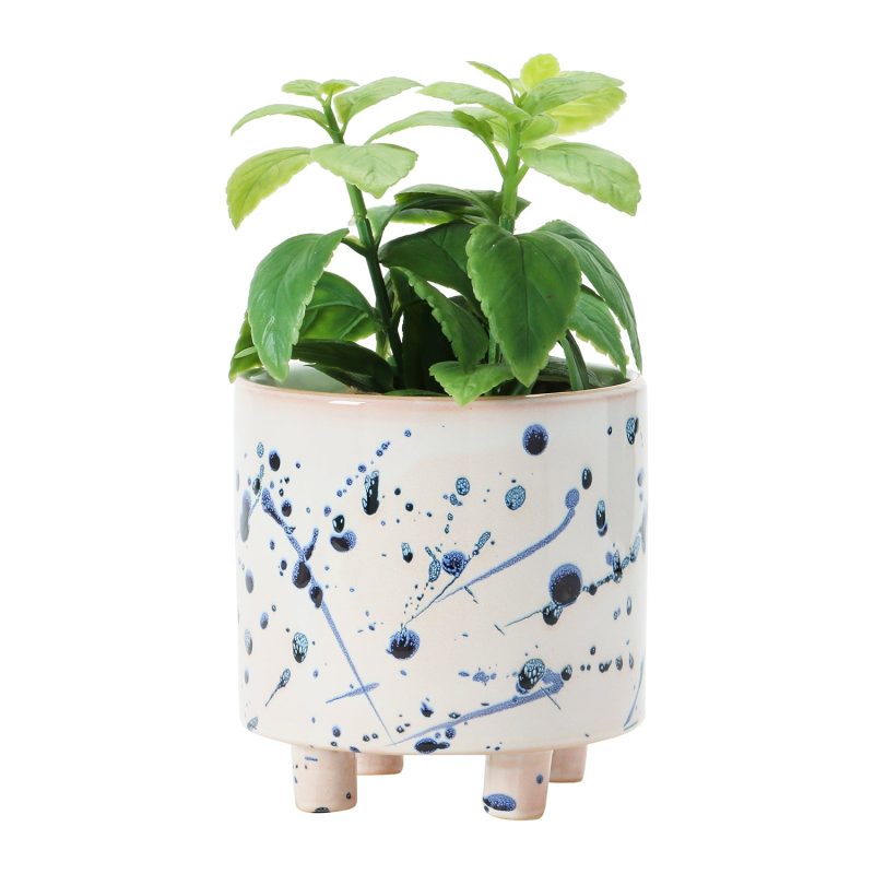 DF4053 Stoneware Footed Planter with Splatter Design Lifestyle