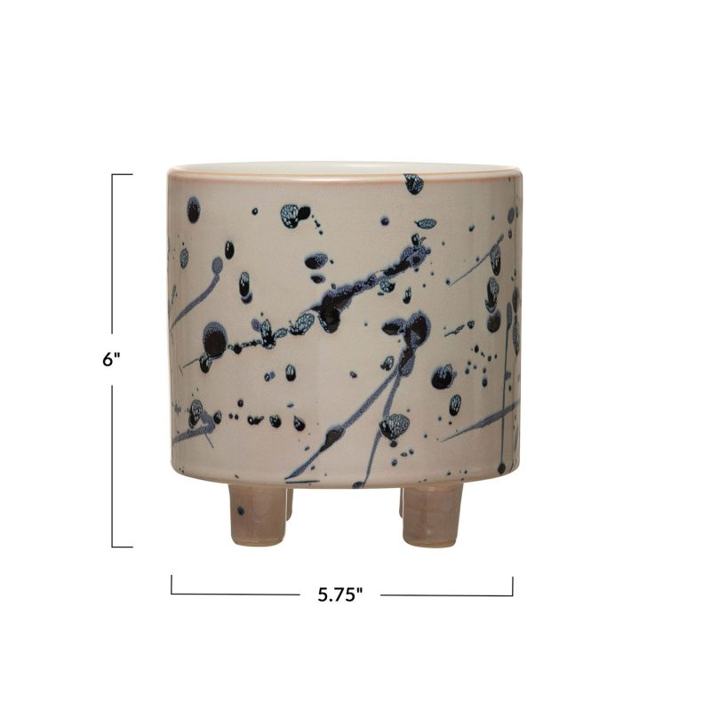 DF4053 Stoneware Footed Planter with Splatter Design Measurements