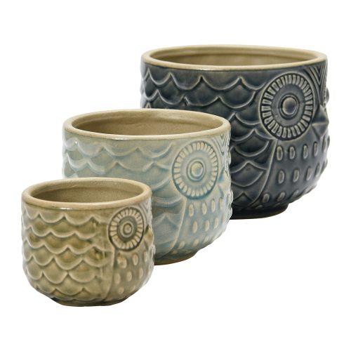 DF6019 3 Decorative Stoneware Owl Containers Side