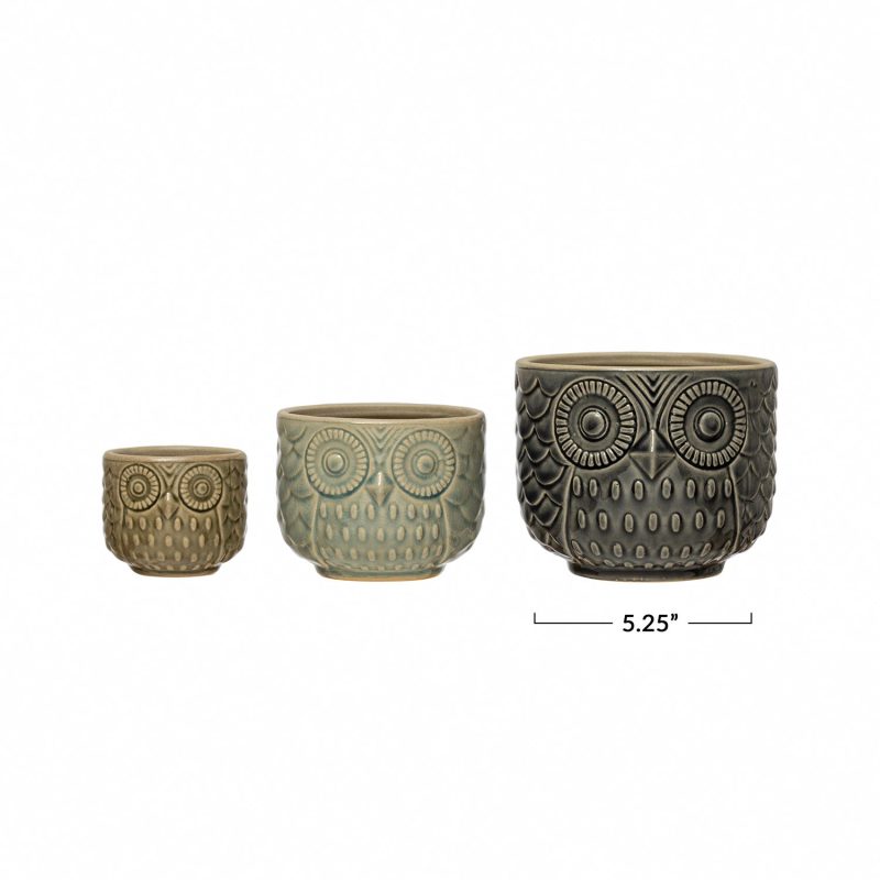 DF6019 6 Decorative Stoneware Owl Containers Measurement