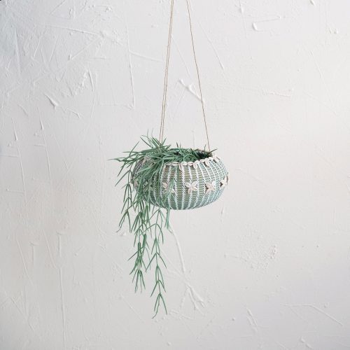 DF6545 Hanging Handwoven Rattan Planter with Shells Jute Hanger Lifestyle