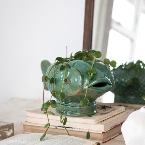 Debossed Stoneware Fish Planter Lifestyle