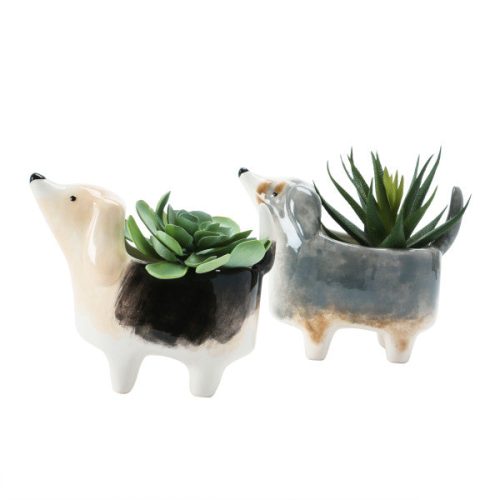 Decorative Dolomite Dog Shaped Planter Lifestyle