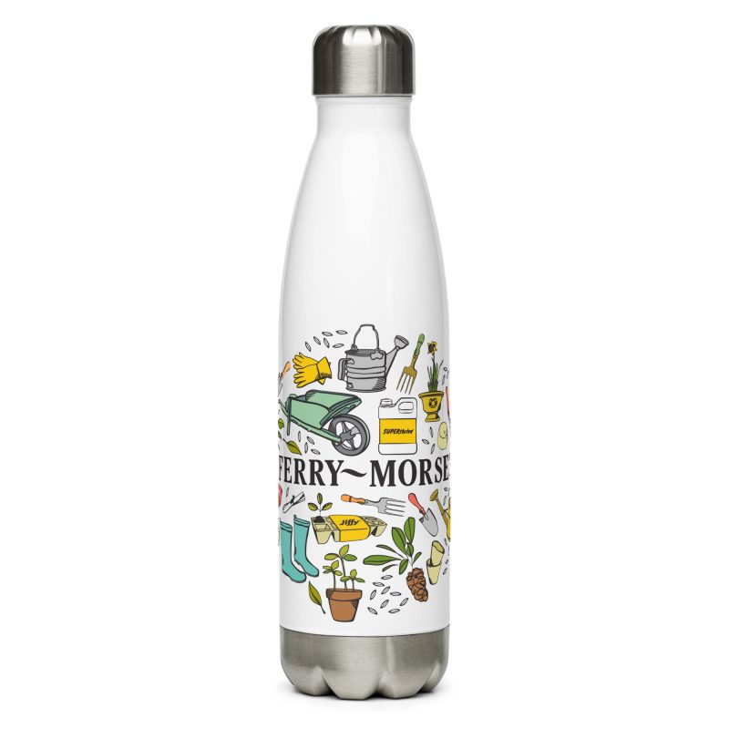 Ferry Morse stainless steel water bottle white 17 oz front