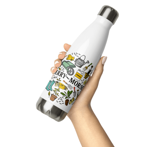 Ferry Morse stainless steel water bottle white 17 oz in hand