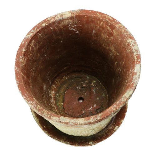 Large Round Terracotta Cement Planter with Saucer Above