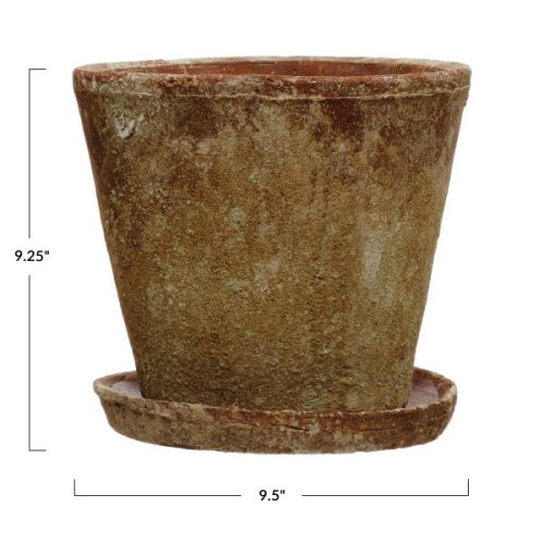 Large Round Terracotta Cement Planter with Saucer Measurements