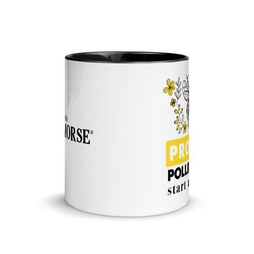 Protect Pollinators white ceramic mug with color inside black 11oz side