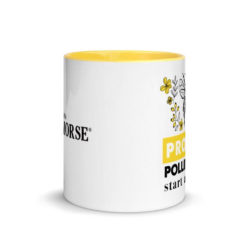 Protect Pollinators white ceramic mug with color inside yellow 11oz side