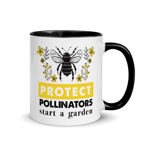 Protect Pollinators white ceramic mug with color inside black 11oz front