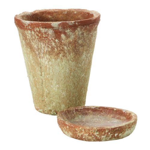 Round Terracotta Cement Planter with Saucer 2