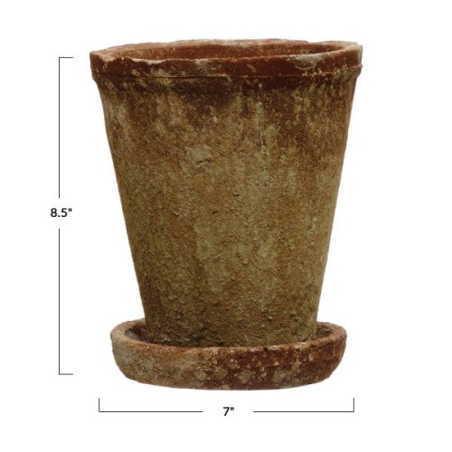 Round Terracotta Cement Planter with Saucer Measurements