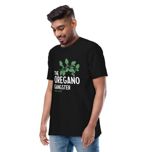 The Oregano Gangster Unisex T shirt Black On Model 2