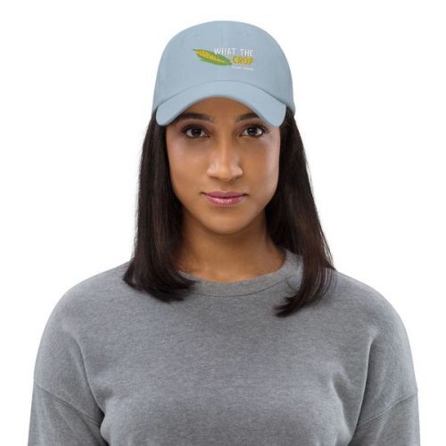 What The Crop Dad Hat On Model Blue