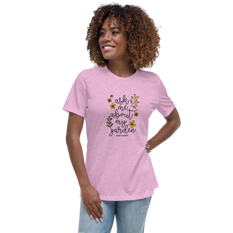 ask me about my garden womens relaxed t shirt heather prism lilac front