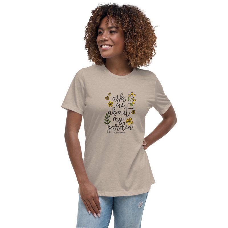 ask me about my garden womens relaxed t shirt heather stone front