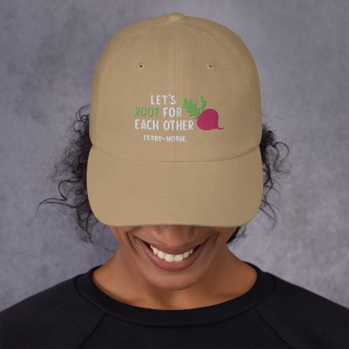 classic dad hat khaki front lets root for each other