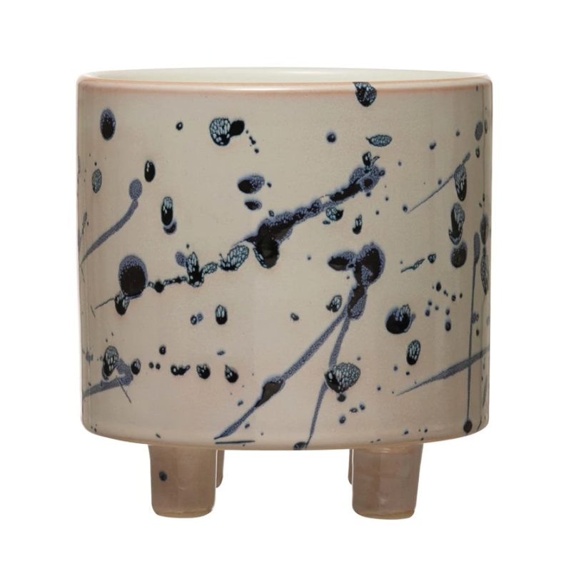 df4053 Stoneware Footed Planter with Splatter Design Main