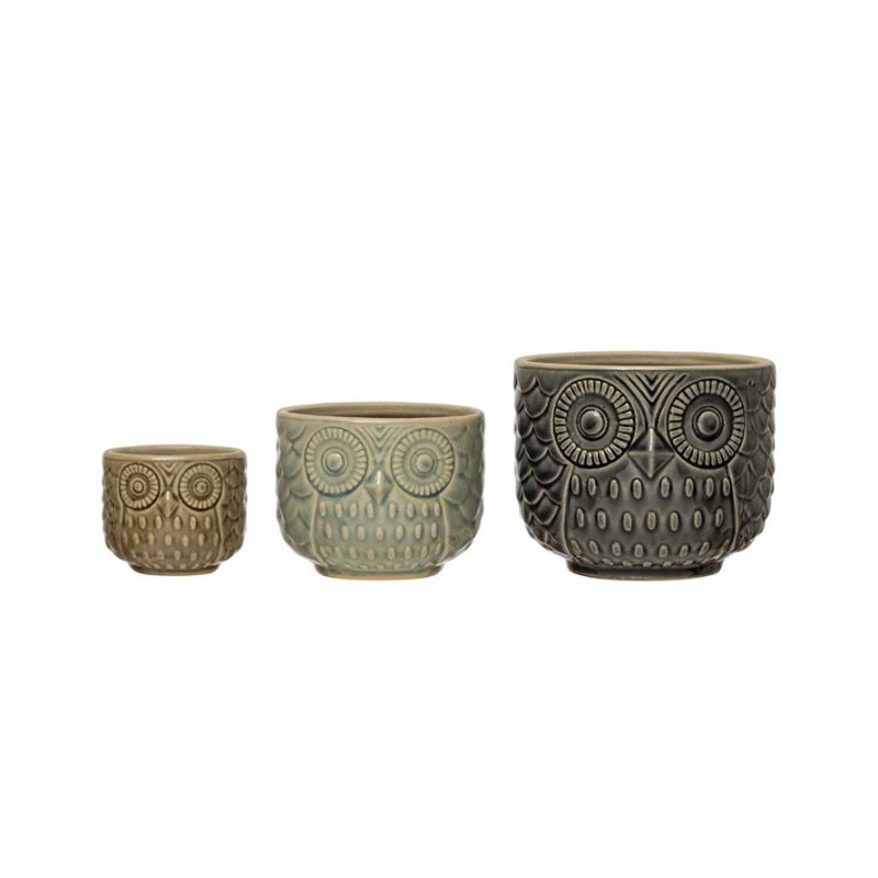 df6019 Decorative Stoneware Owl Containers Main