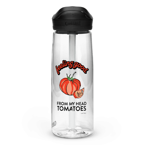 feeling good tomato sports water bottle clear front