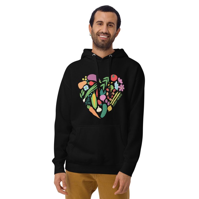 garden heart unisex premium hoodie black front on model