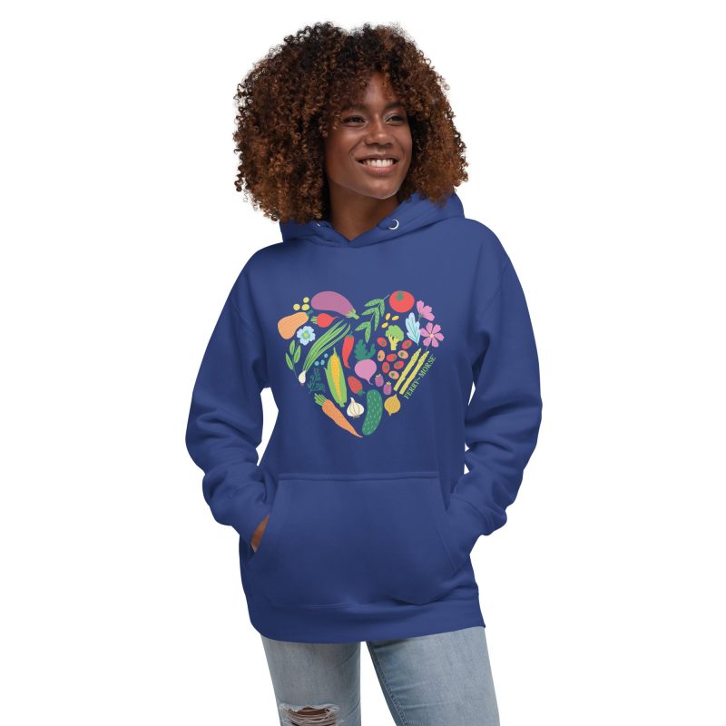 garden heart unisex premium hoodie team royal front on model