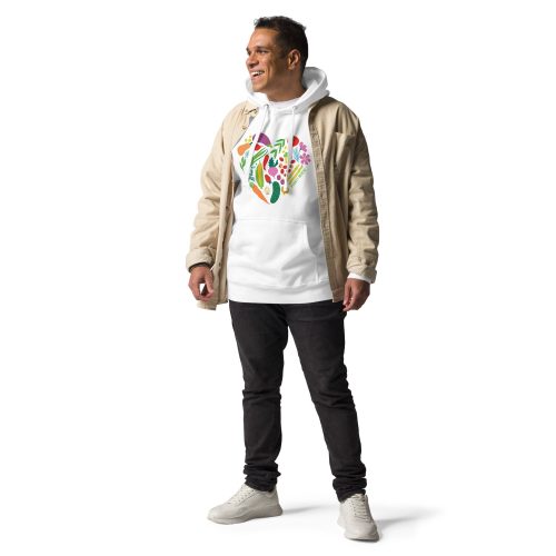 garden heart unisex premium hoodie white front on model 1