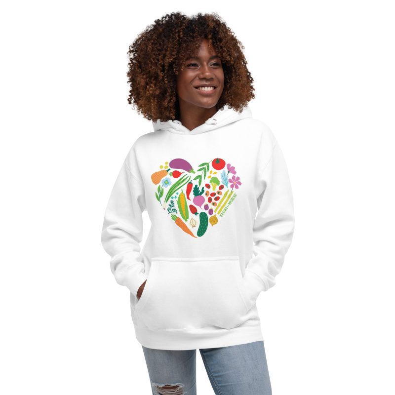 garden heart unisex premium hoodie white front on model