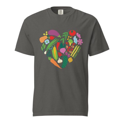 garden heart unisex garment dyed heavyweight t shirt pepper front