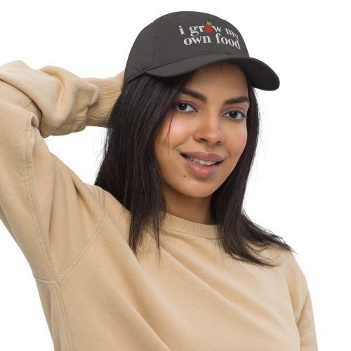 i grow my own food organic baseball cap charcoal front on model