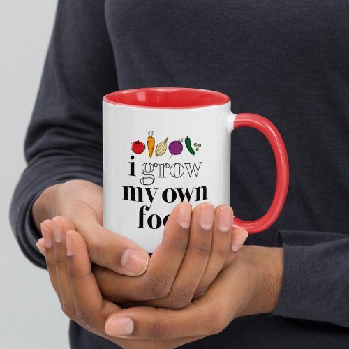 i grow my own food white ceramic mug with color inside red 11oz front model