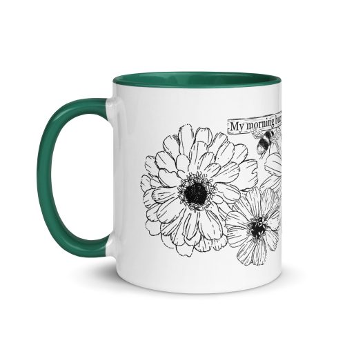 my morning buzz white ceramic mug with color inside dark green 11 oz left 67001b7377369