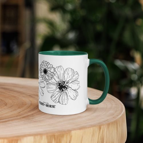 my morning buzz white ceramic mug with color inside dark green 11 oz right lifestyle 2