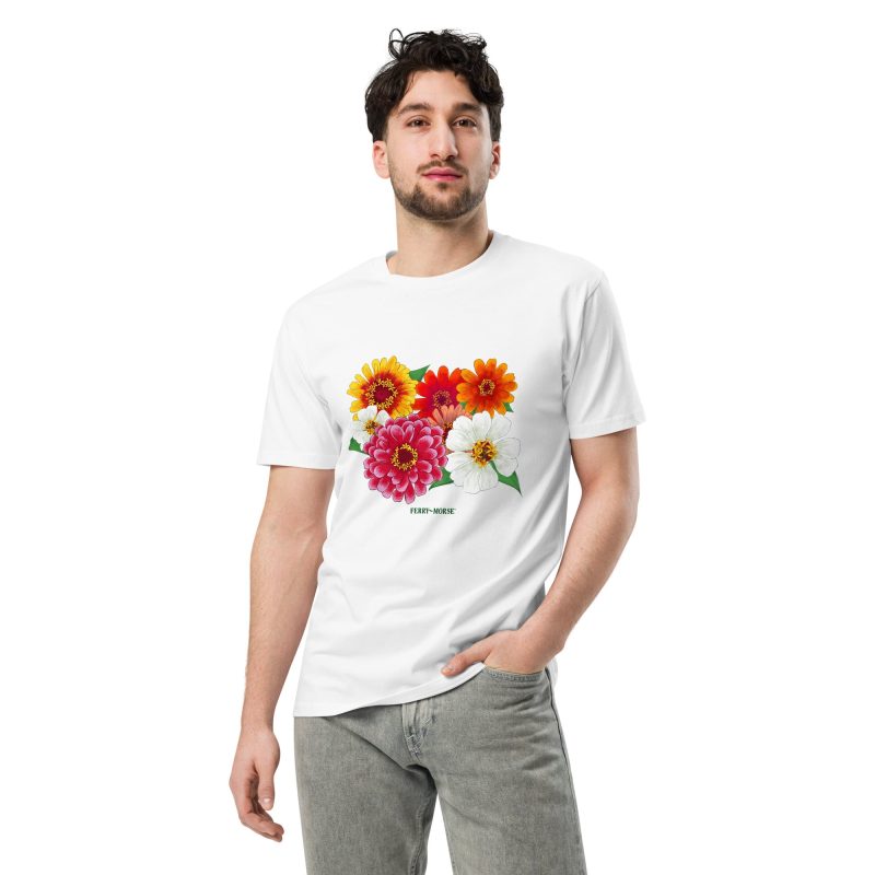 zinnia lover unisex premium t shirt white front on model 2